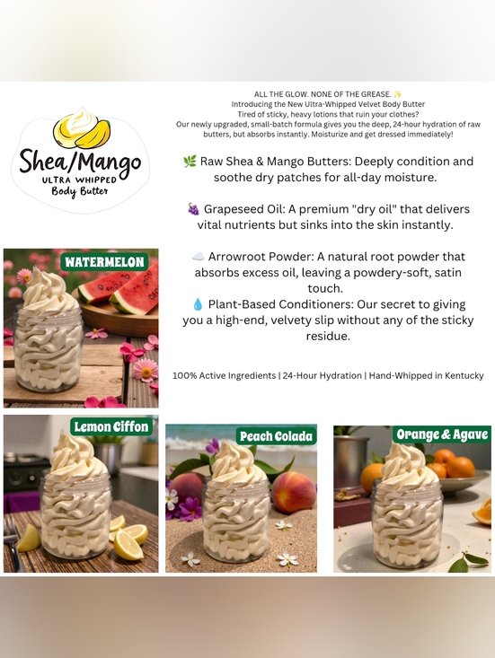Hand Crafted Other - BUY NOW- SHEA/MANGO 4oz Ultra-Whipped Body Butter